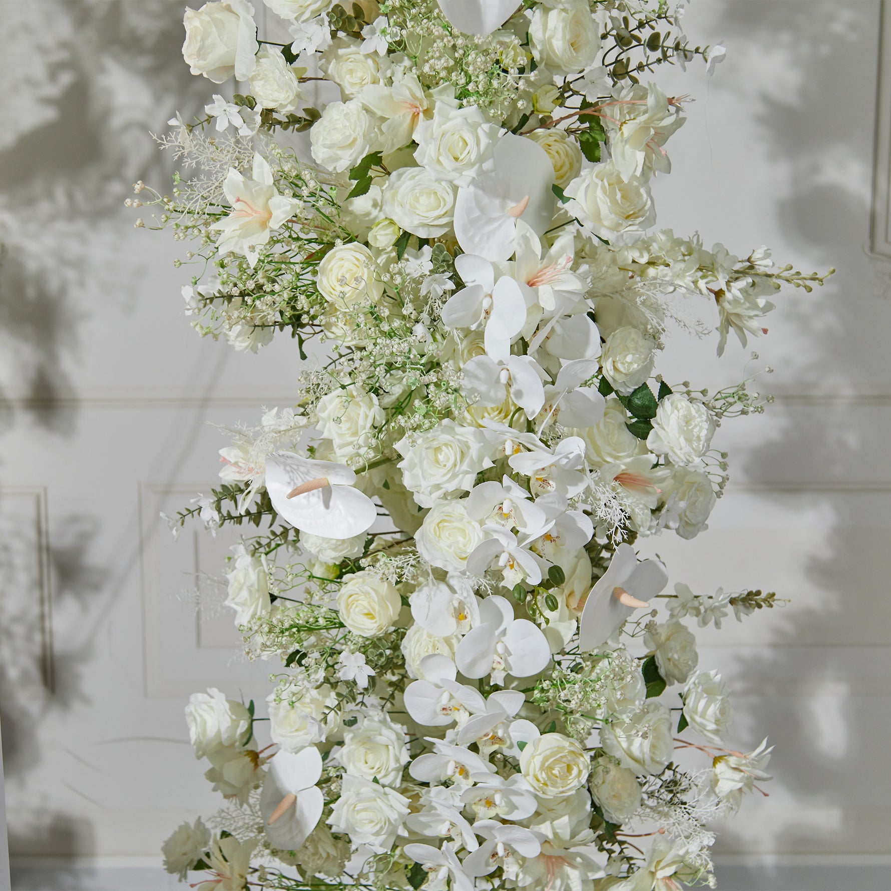 Aliflowers Elegant White Rose Floral Wedding Backdrop with Corner Arch Frame