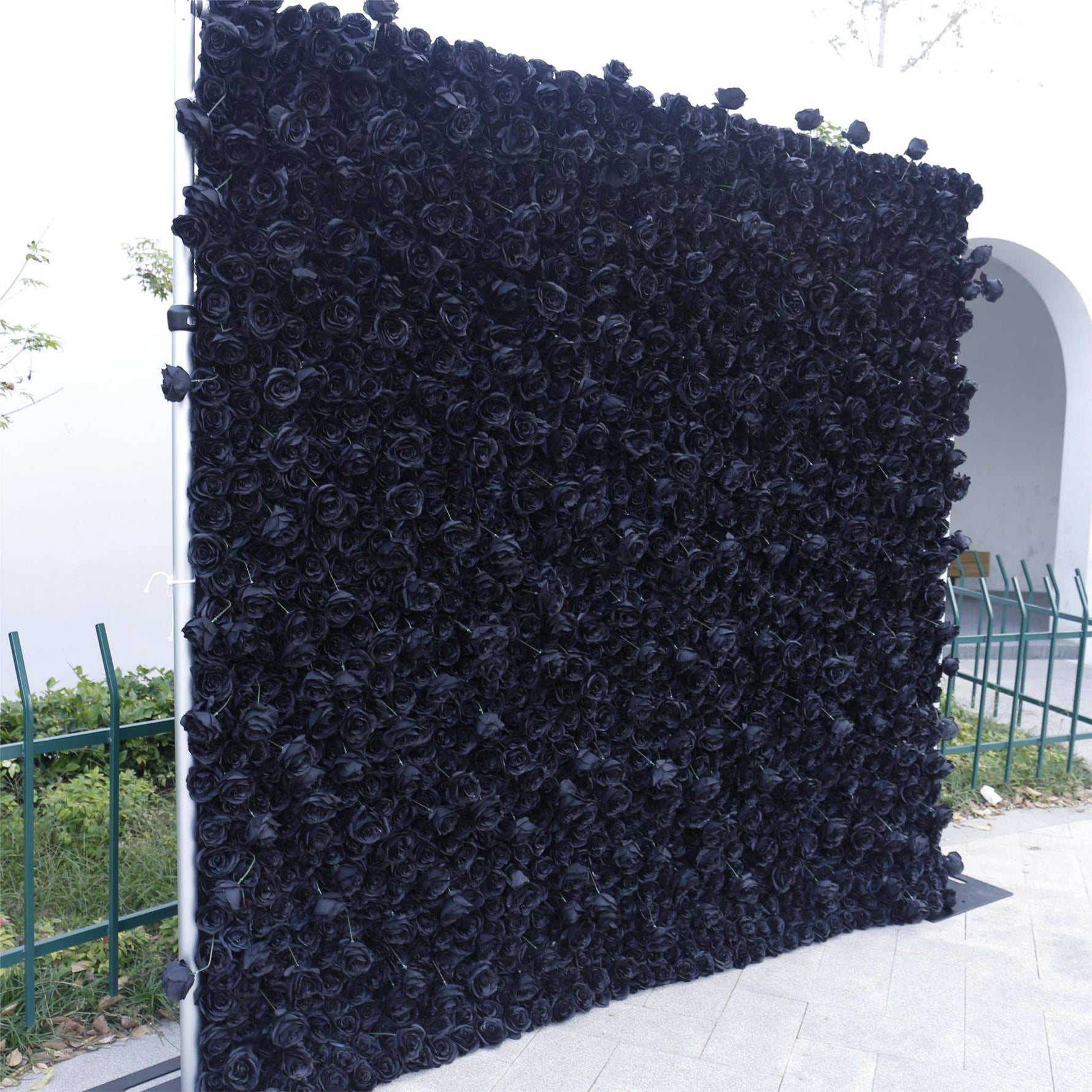 Aliflowers Black Rose Roll up Fabric Artificial Flower Wall ALFWL079 - Ali Flowers