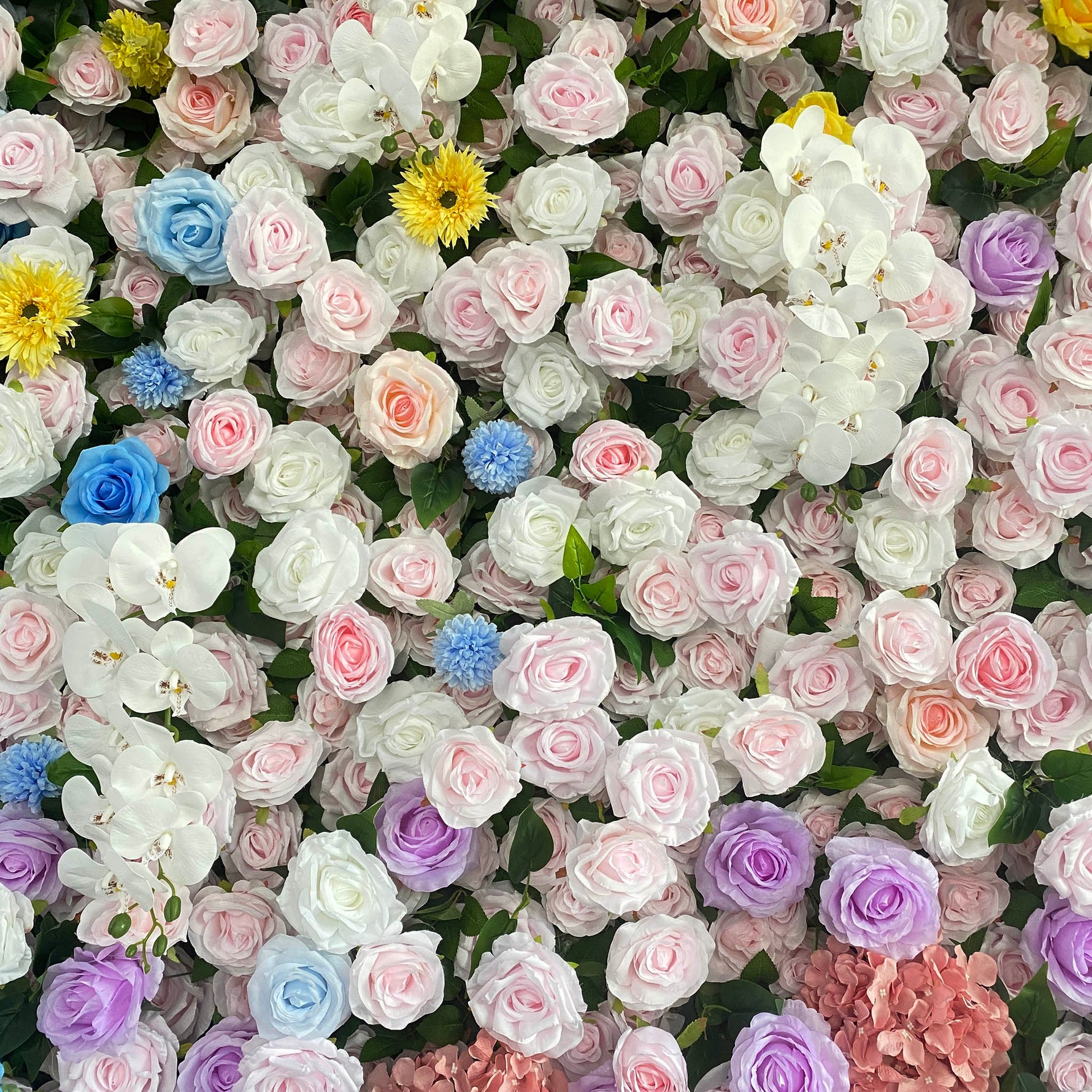 Aliflowers 5D Blue And Pink Rose And Hydrangea Floral Wall Backdrop, Suitable for Wedding Decoration ALFWL199