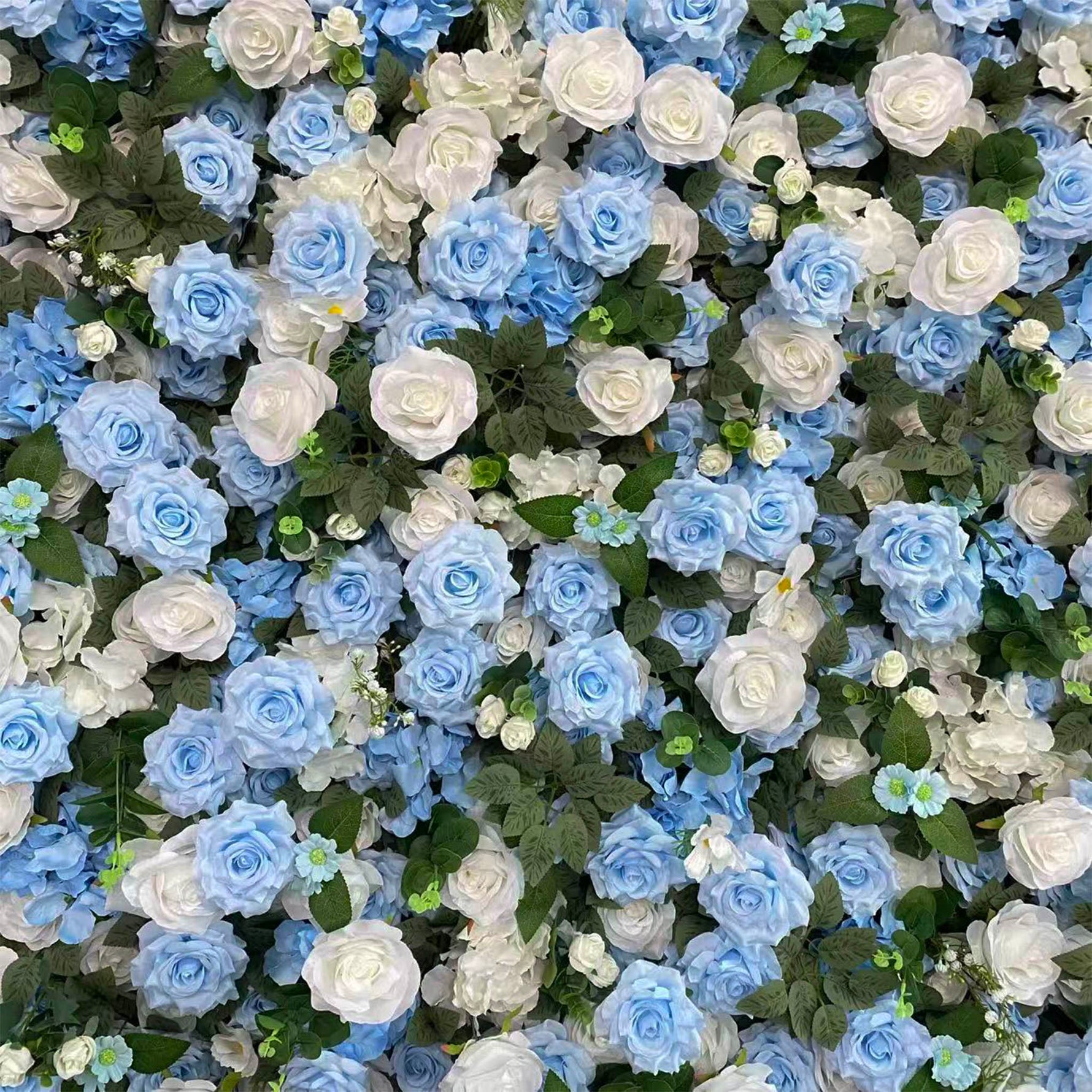 Ali Flowers LIght Blue White Rose Roll Up Silk Artificial Flower Wall Backdrop for Wedding Decoration ALFWL015 - Ali Flowers
