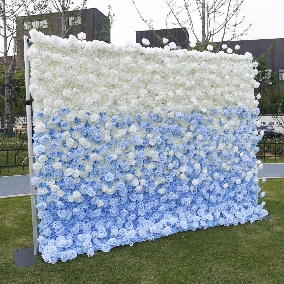 Aliflowers Blue Gradient 5D Flower Curtain Wall Cloth Wedding Backdrop ALFWL120 - Ali Flowers