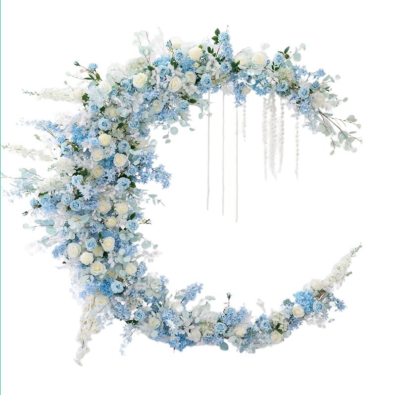 Aliflowers Blush Series Pink Rose Delphinium Moon-Shaped Arch For Festive Celebrations - Ali Flowers