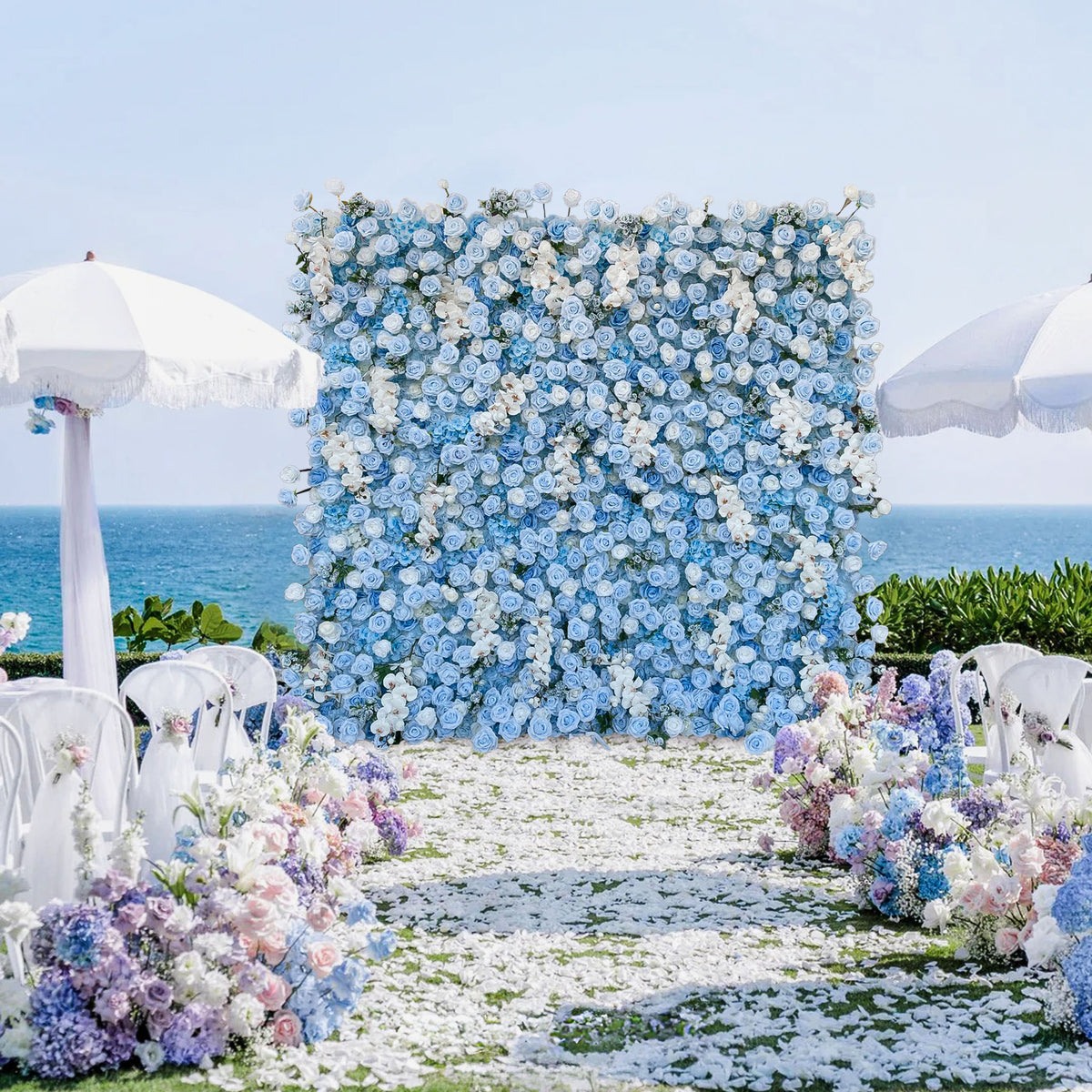 Aliflowers 3D Blue Rose & White Orchid Flower Wall for Wedding Decor ALFWL187