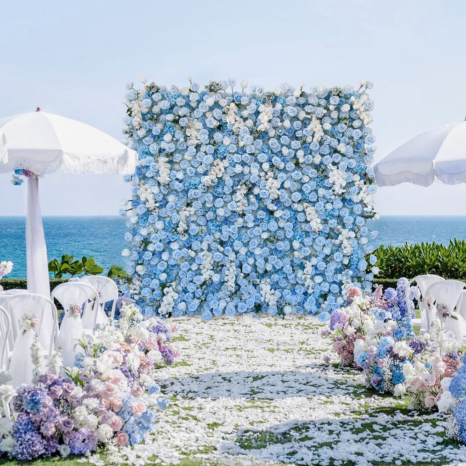 Aliflowers 3D Blue Rose & White Orchid Flower Wall for Wedding Decor ALFWL187