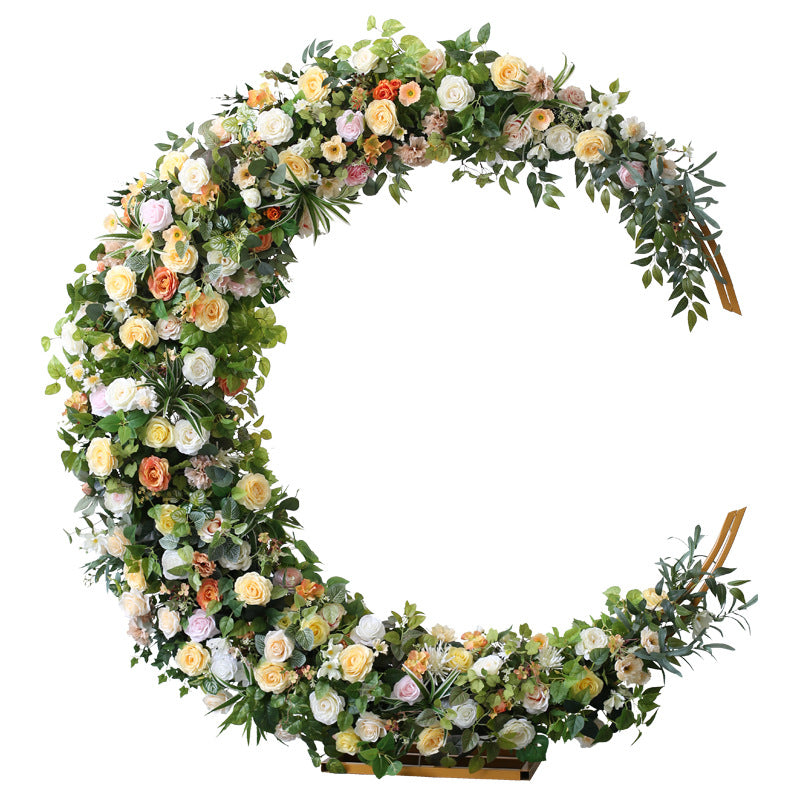Aliflowers Colorful Artificial Flowers Arrangement Wedding Backdrop Moon-Shaped Arch Frame Decorations For Reception Flower Stand ALFAM001 - Ali Flowers