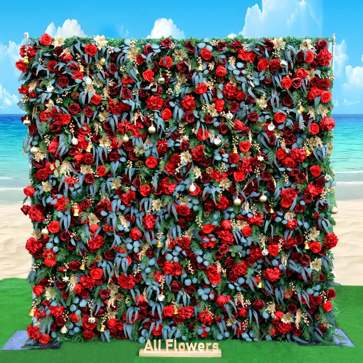 Aliflowers Christmas Handmade Customized Gold Bell Style Artificial Flower Wall Backdrop without stand MCFL23004 - Ali Flowers