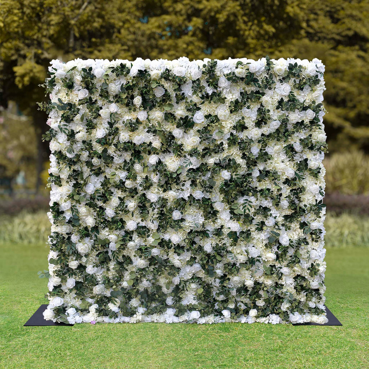 Aliflowers Cream Rose with Green Leaves Wall of Flower Wedding Backdrop ALFWL067 - Ali Flowers