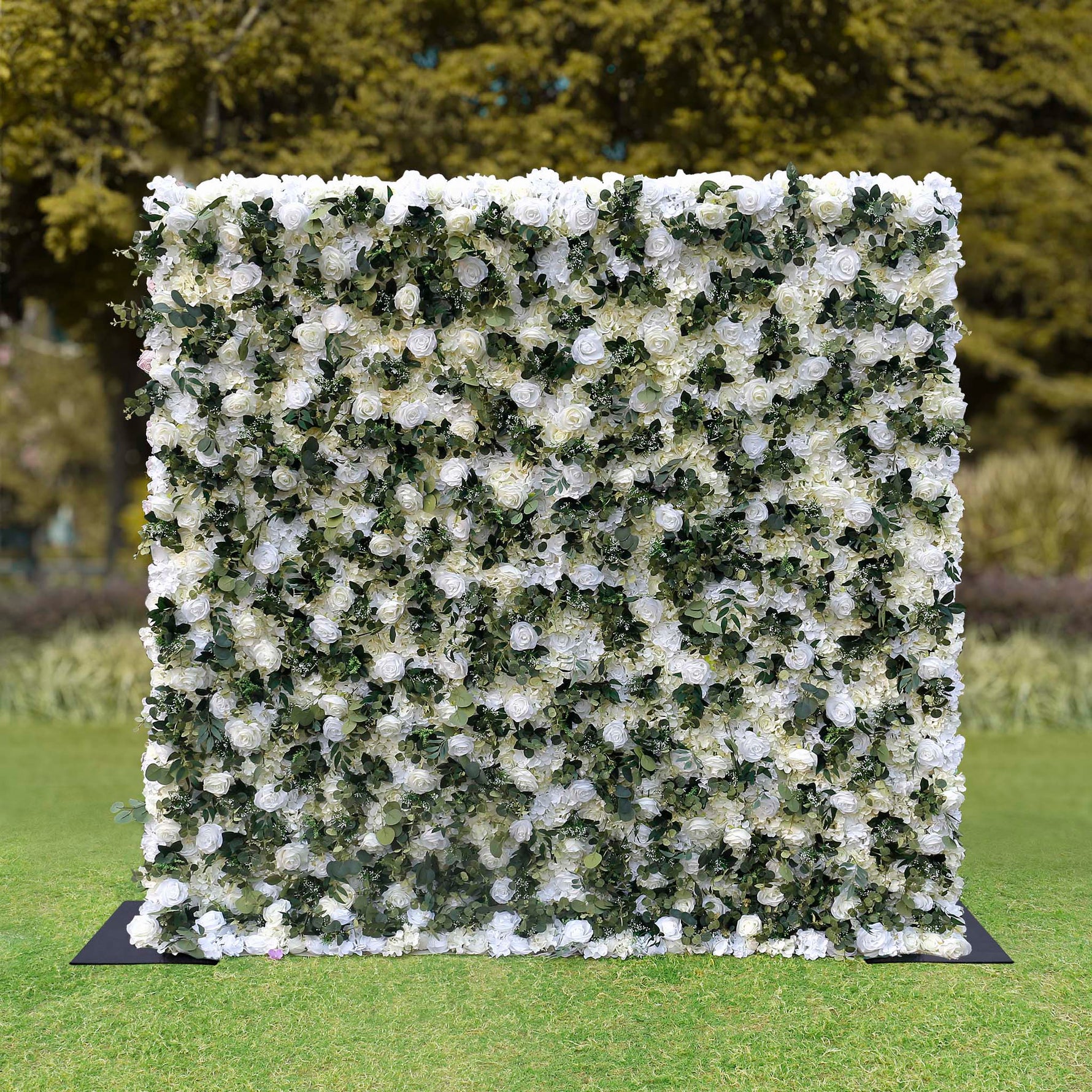 Aliflowers Cream Rose with Green Leaves Wall of Flower Wedding Backdrop ALFWL067 - Ali Flowers