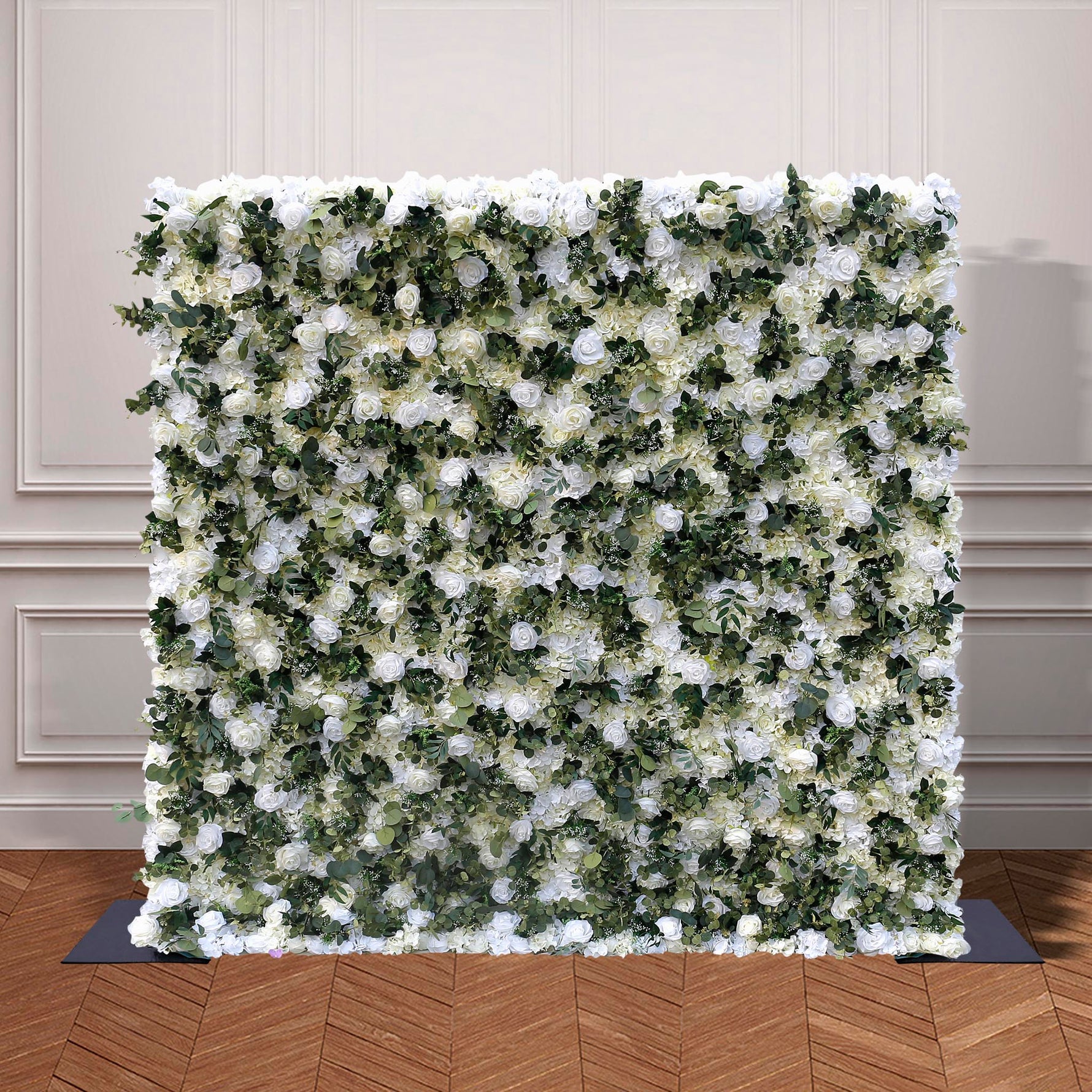 Aliflowers Cream Rose with Green Leaves Wall of Flower Wedding Backdrop ALFWL138 - Ali Flowers