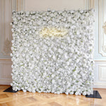 3D Customize Roll Up Cloth White Floral Wall Wedding Backdrop wall ALFWL069 - Ali Flowers
