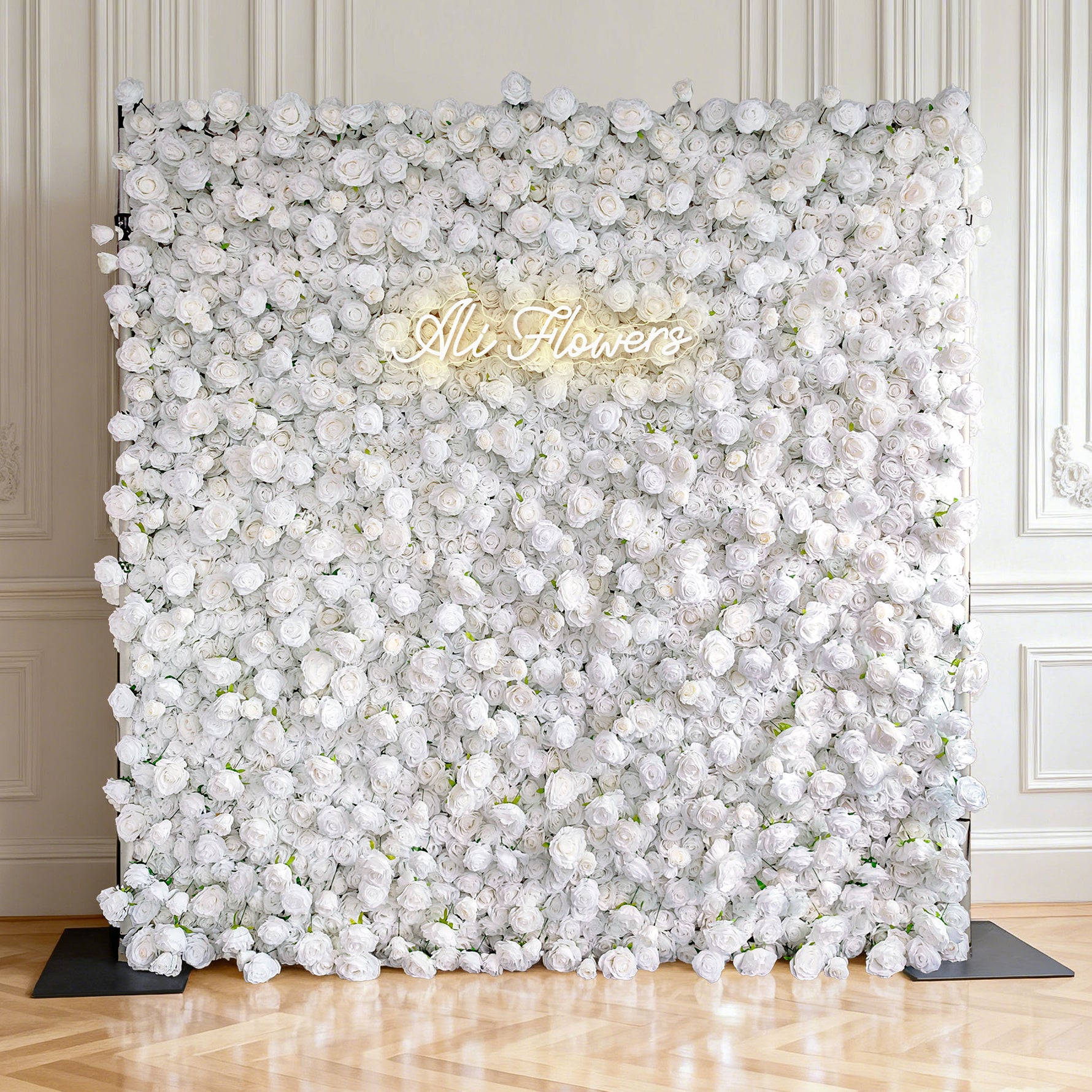 Aliflowers 3D Customize Roll Up Cloth White Floral Wall Wedding Backdrop wall ALFWL069 - Ali Flowers