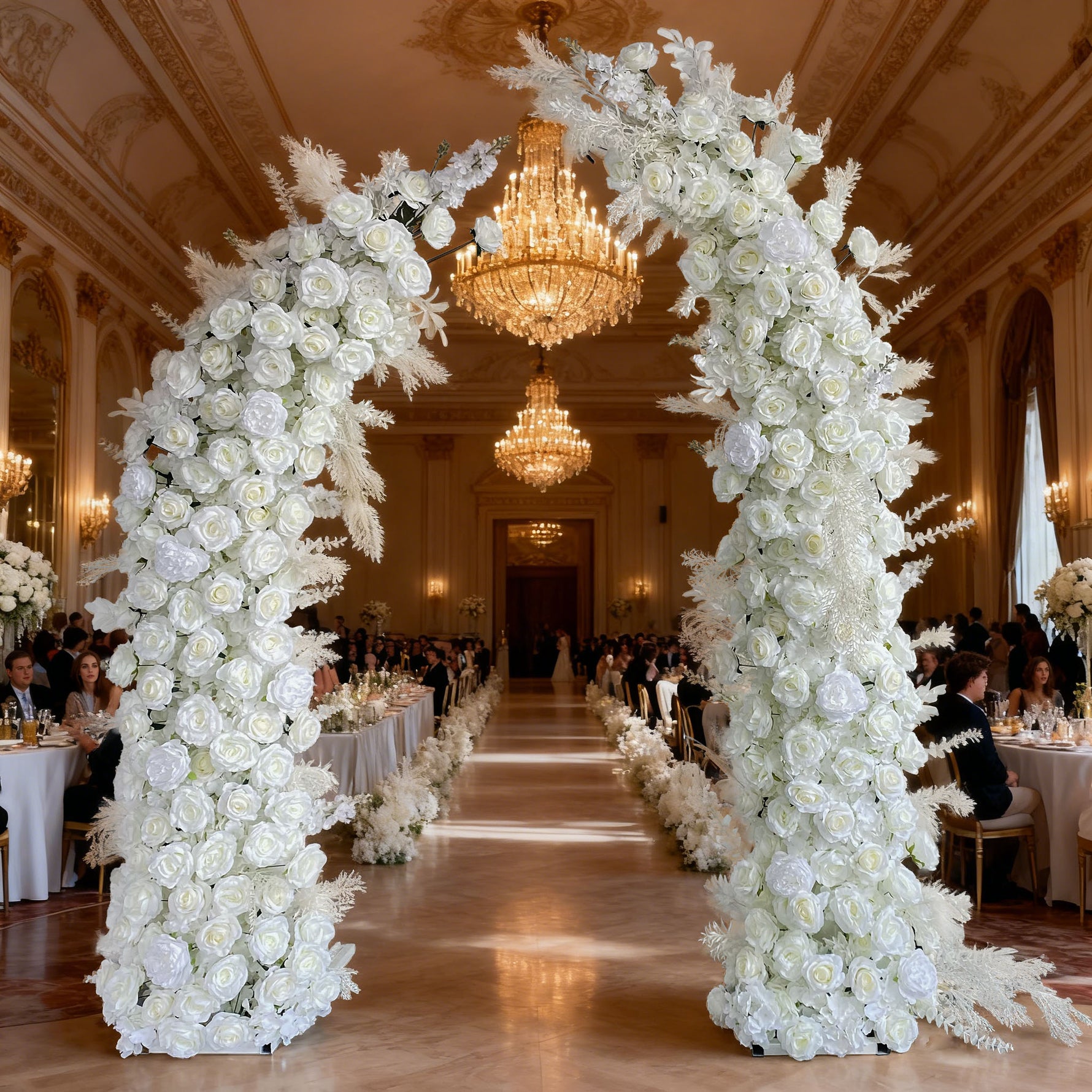 Aliflowers 5D Elegant White Horn Arch Frame Premium Wedding Backdrop Decoration 