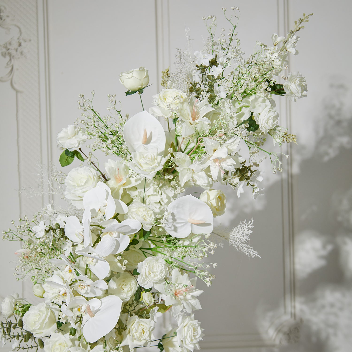 Aliflowers Elegant White Rose Floral Wedding Backdrop with Corner Arch Frame