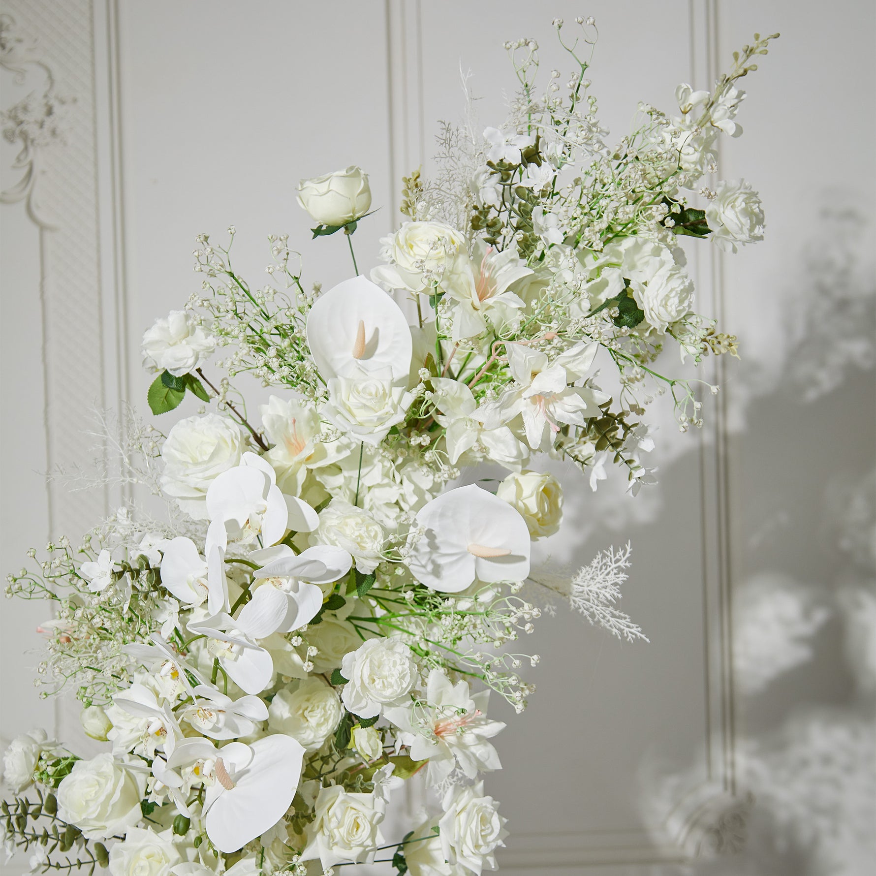Aliflowers Elegant White Rose Floral Wedding Backdrop with Corner Arch Frame