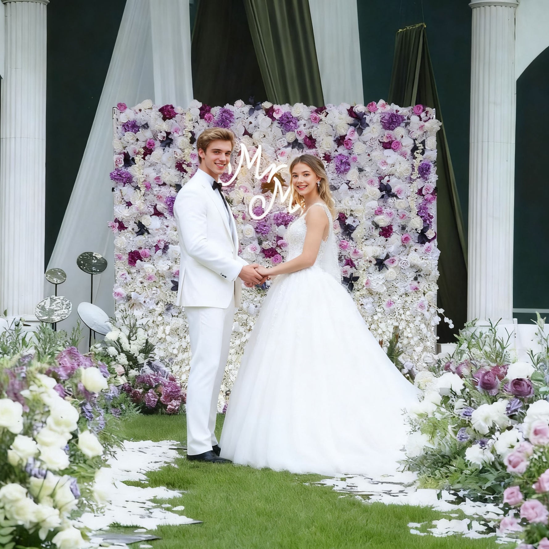 Aliflowers 3D Gradient Purple Hydrangea Flower Wall Decoration for Party ALFWL084 - Ali Flowers