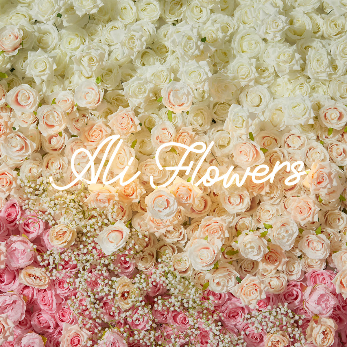 Gradient Colorful Rose & Hydrangea 5D Flower Wall with Babysbreath ALFWL150 - Ali Flowers