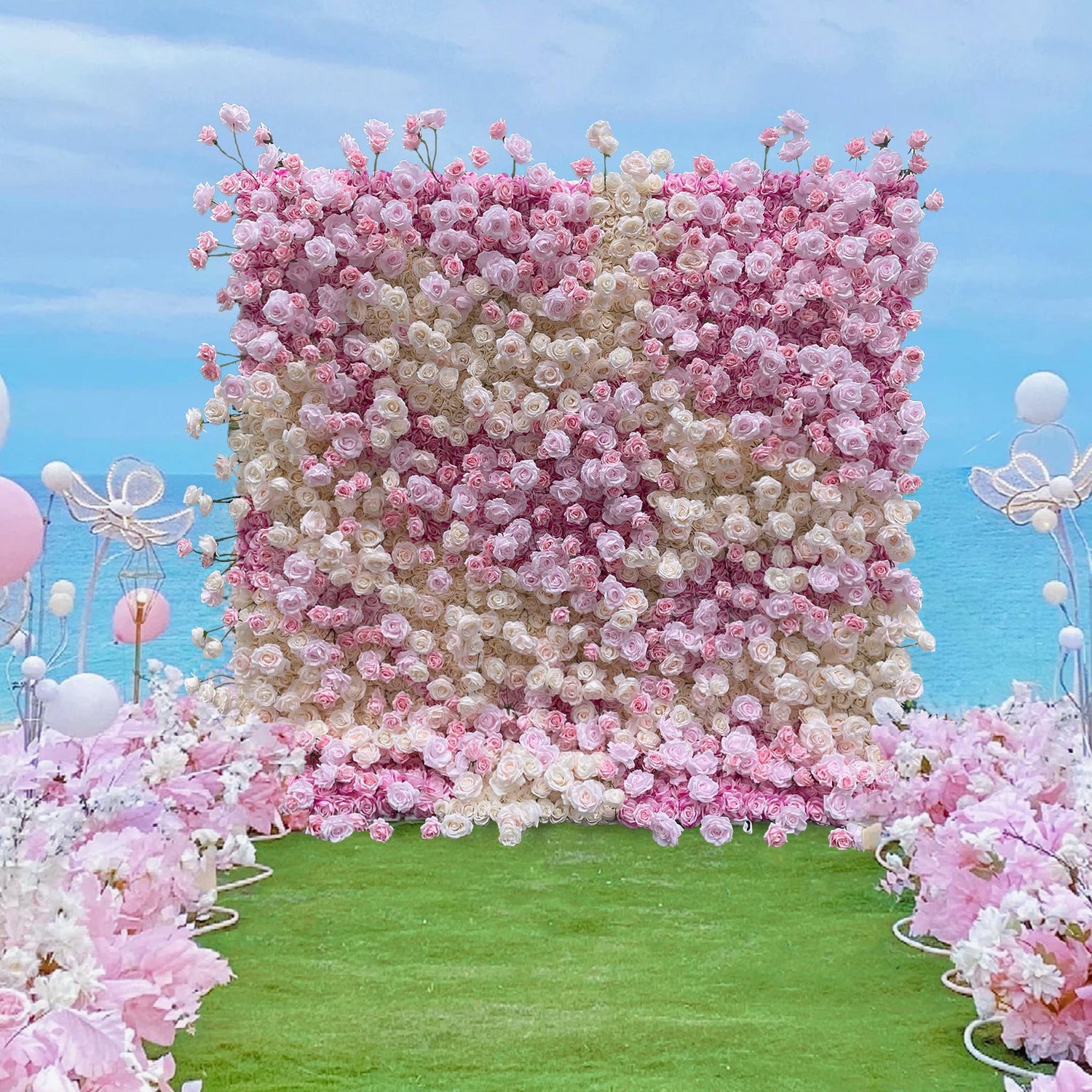 Aliflowers 3D Gradient Pink & Cream Rose Flower Wall Backdrop for Wedding Party Decor ALFWL188