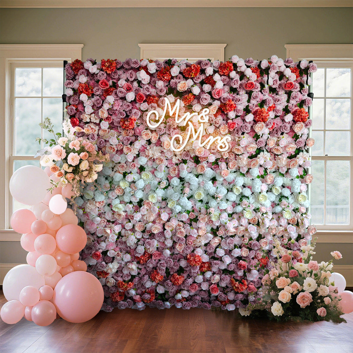 Aliflowers Gradient Rose Artificial Flower Wall Backdrop – Pink White Purple Mix for Wedding & Party Decor