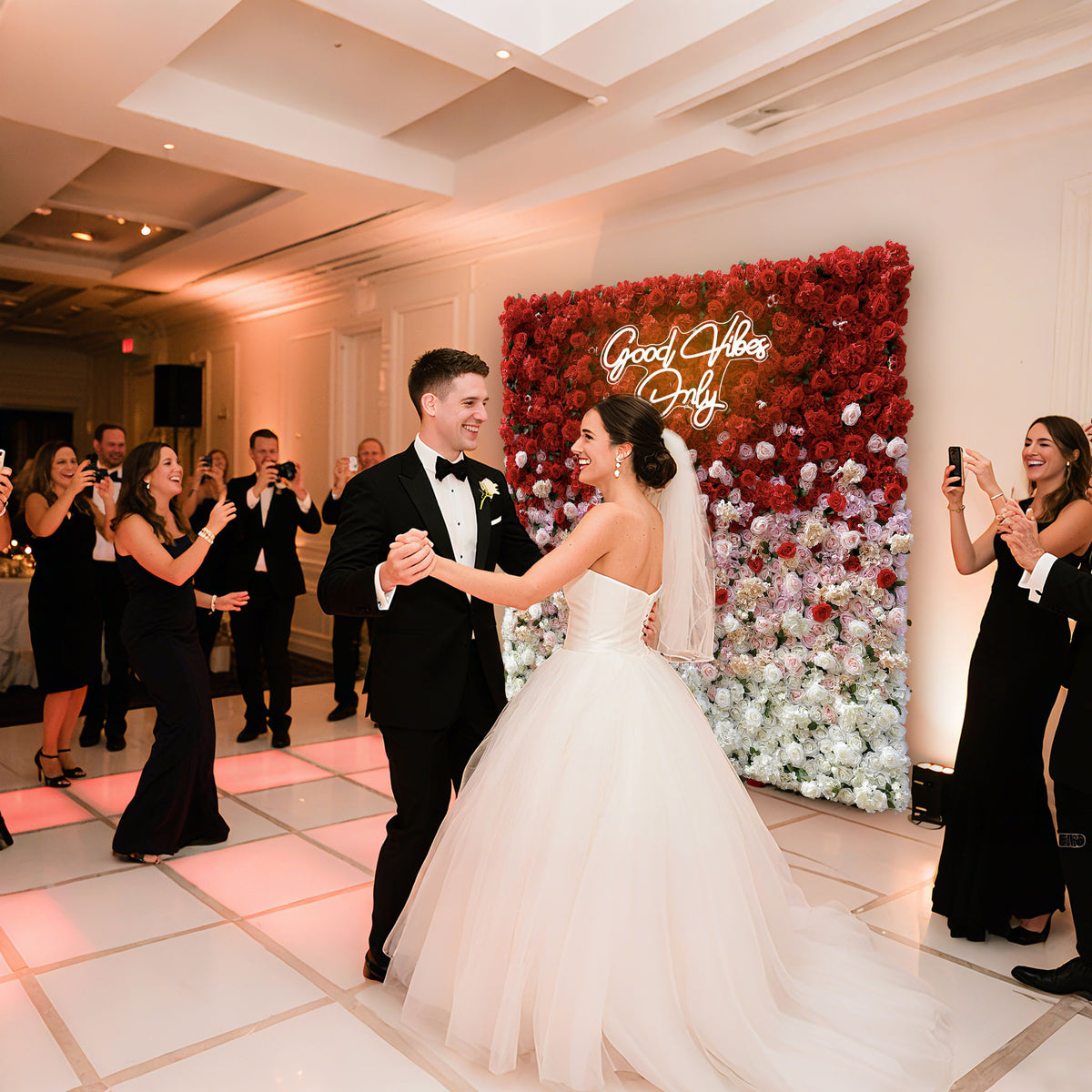 Aliflowers Gradient Artificial Flowers White to Red Wedding Wall Backdrop ALFWL111 - Ali Flowers