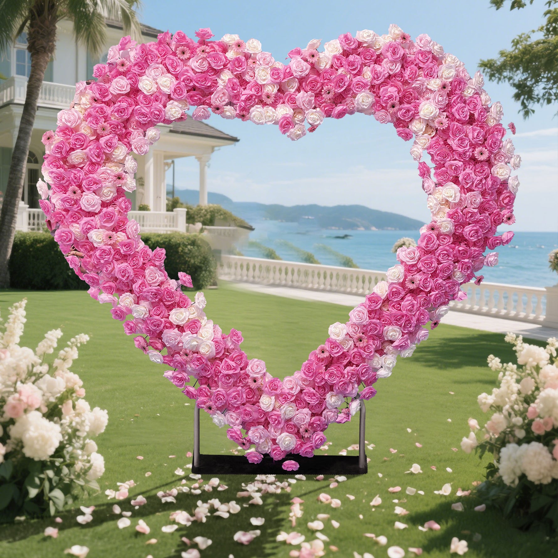 Aliflowers Heart-shaped Pink Rose Flower Fabric Background Decoration Suitable For Wedding Parties GM008