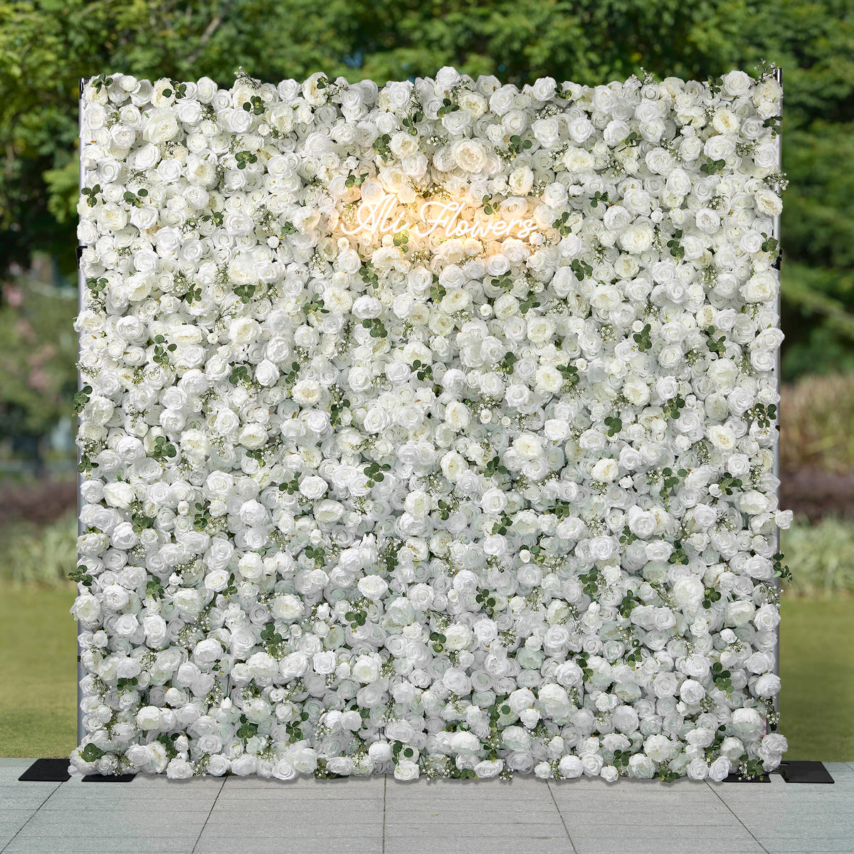 Infinity White Rose Flower Wall Backdrop for Weddings Events and Photo Booths