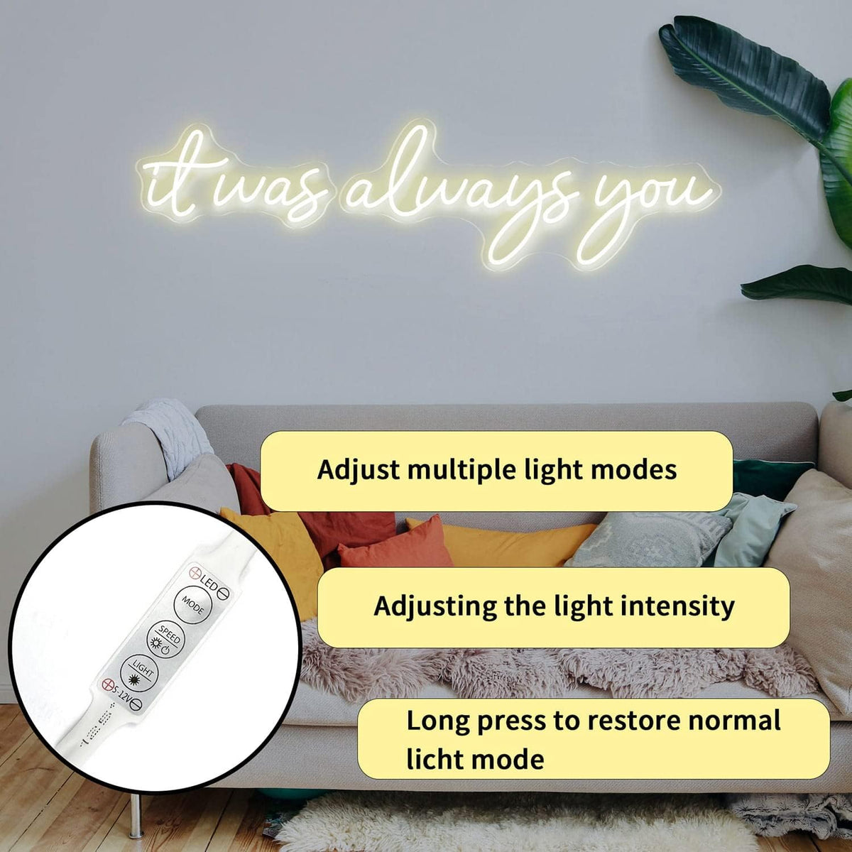 36inch It Was Always You' LED Neon Sign – Dimmable Warm White Wall Decor for Party & Wedding– Reusable Neon Night Light - Ali Flowers