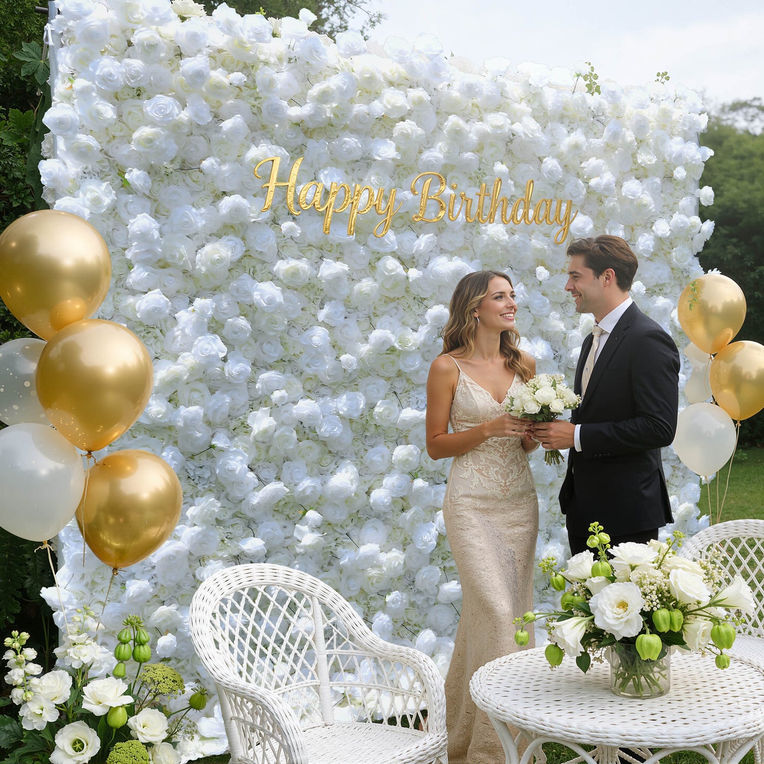 Aliflowers White Rose Hydrangea 5D Rolling Up Curtain Flower Wall Wedding Backdrop ALFWL028 - Ali Flowers