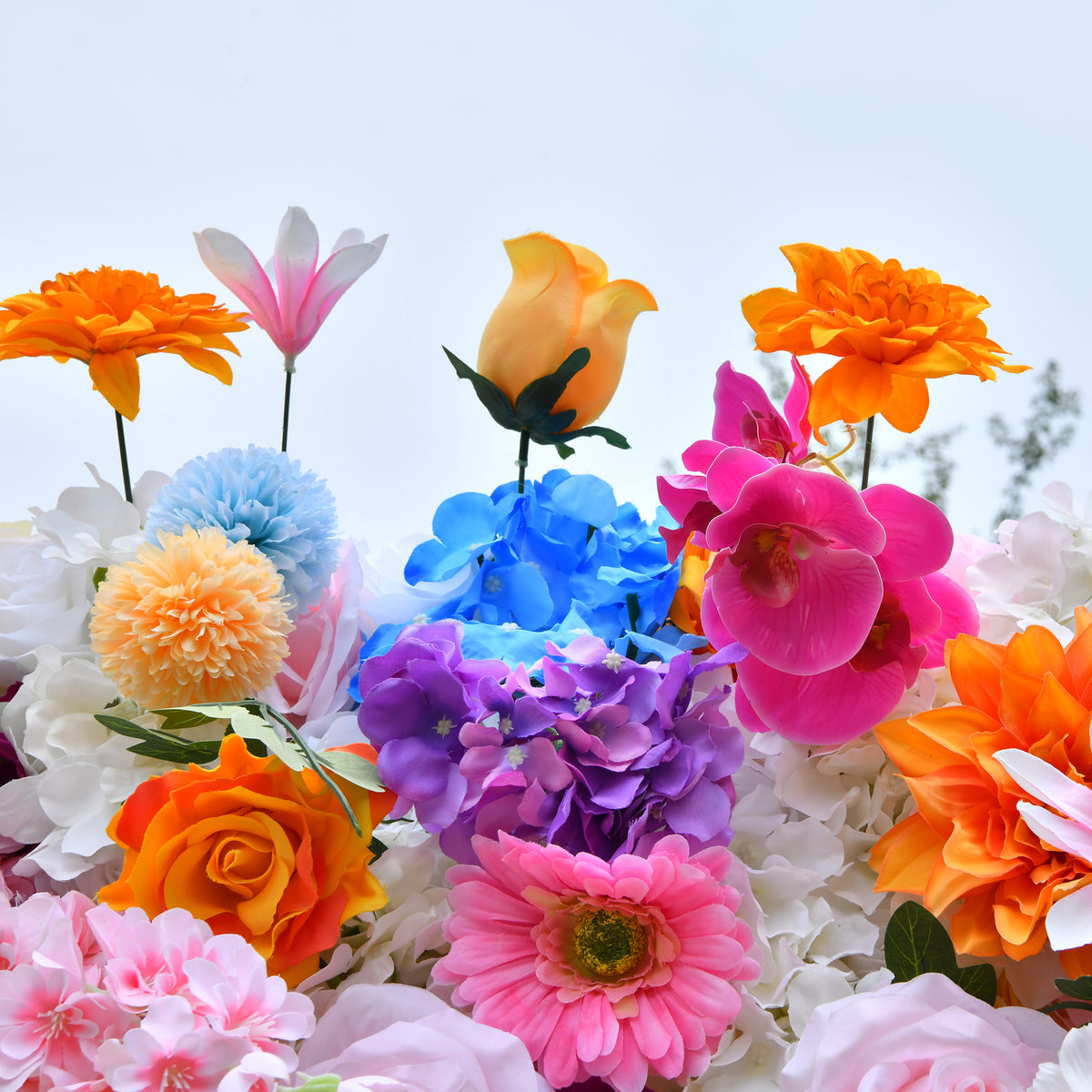 Aliflowers 5D Colorful Flowers Larkspur Artificial Flower Wall Swag ALFWL103 - Ali Flowers