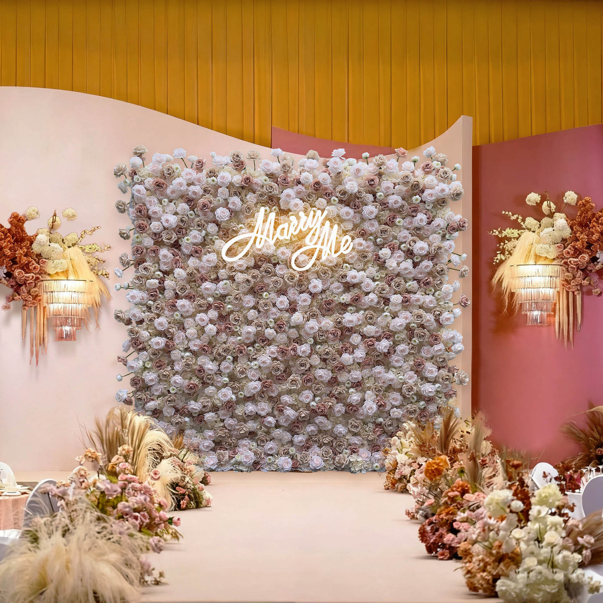 Ali Flowers 5D Light Brown Silk Flower Wall Backdrop for Wedding Event Party ALFWL019 - Ali Flowers