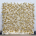 3D Light Yellow Rose and Autumn Leaves Fabric Flower Wall Wedding Backdrop ALFWL184