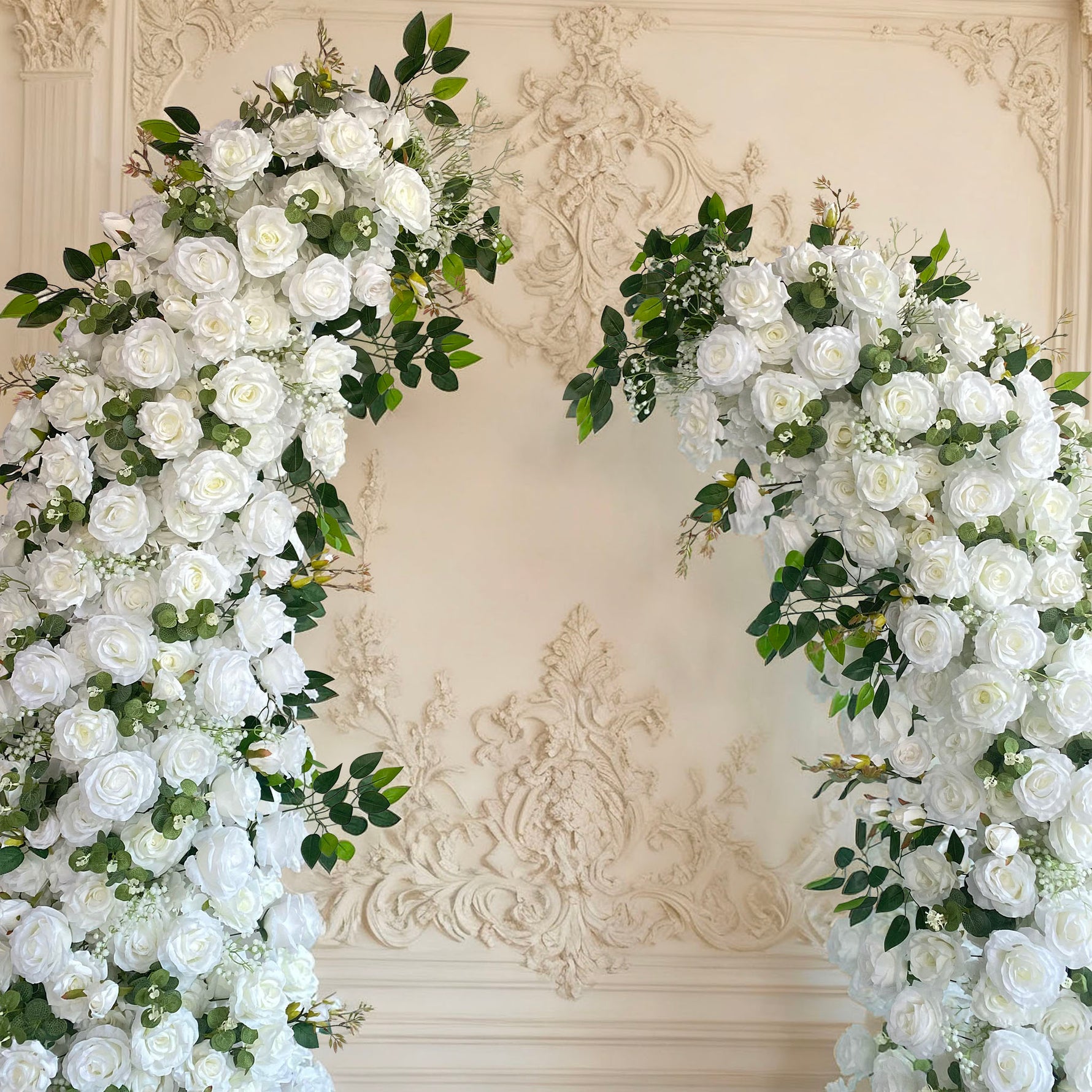 Aliflowers Luxury White Rose Wedding Arch Set for Ceremony Decoration