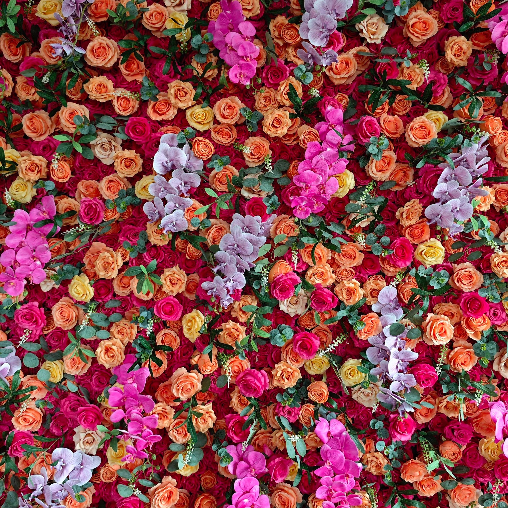 Aliflowers 3D Orange Red Rose & Orchid Flower Wall Backdrop for Wedding Party Decor