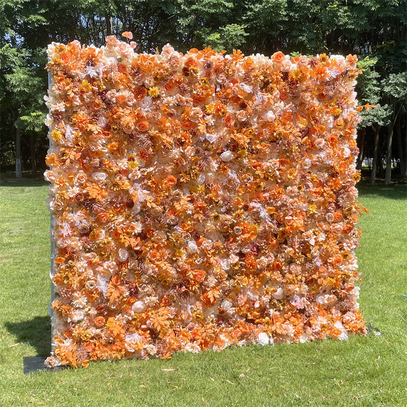 3D Autumn Orange Roller Curtain Floral Backdrop