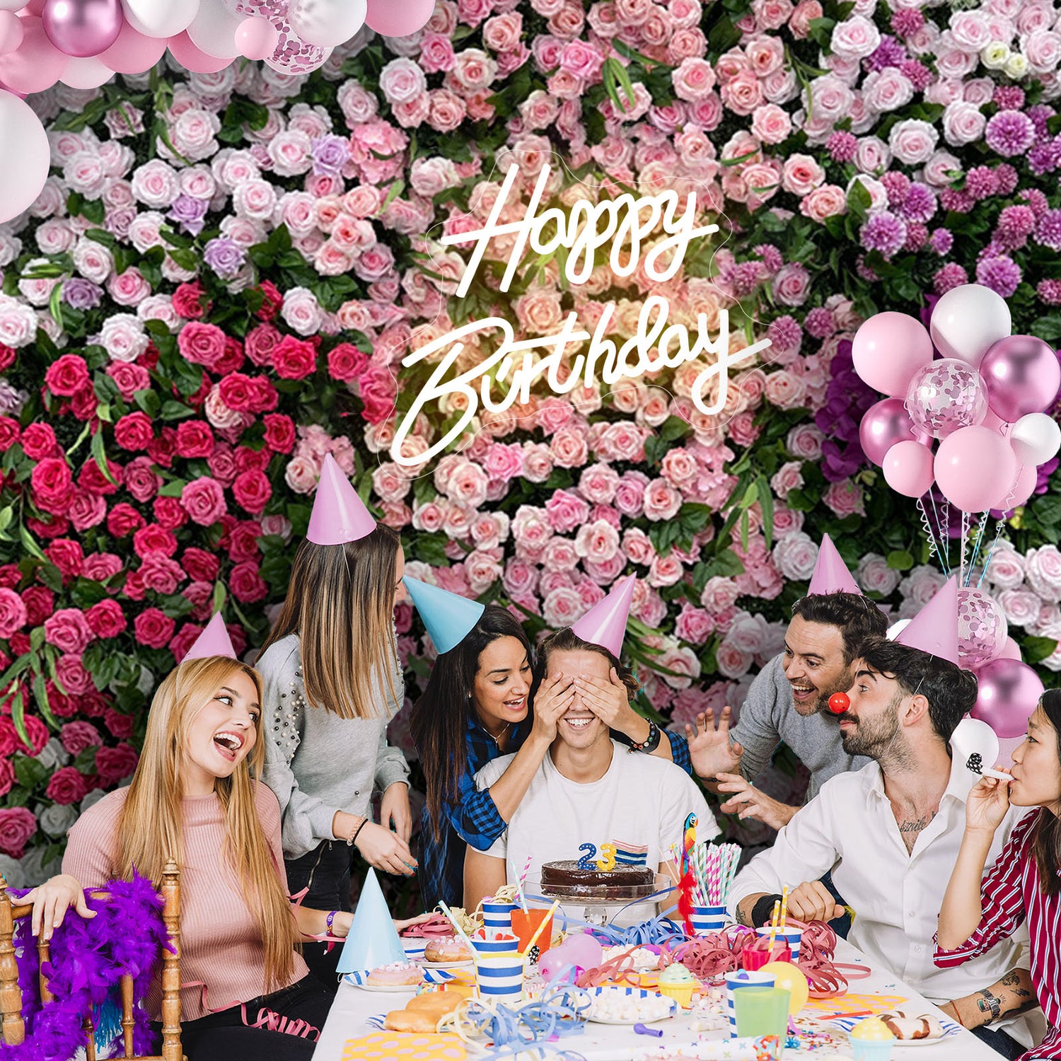 5D Pink &amp; Purple Irregular Cloth Roll Curtain Flower Wall