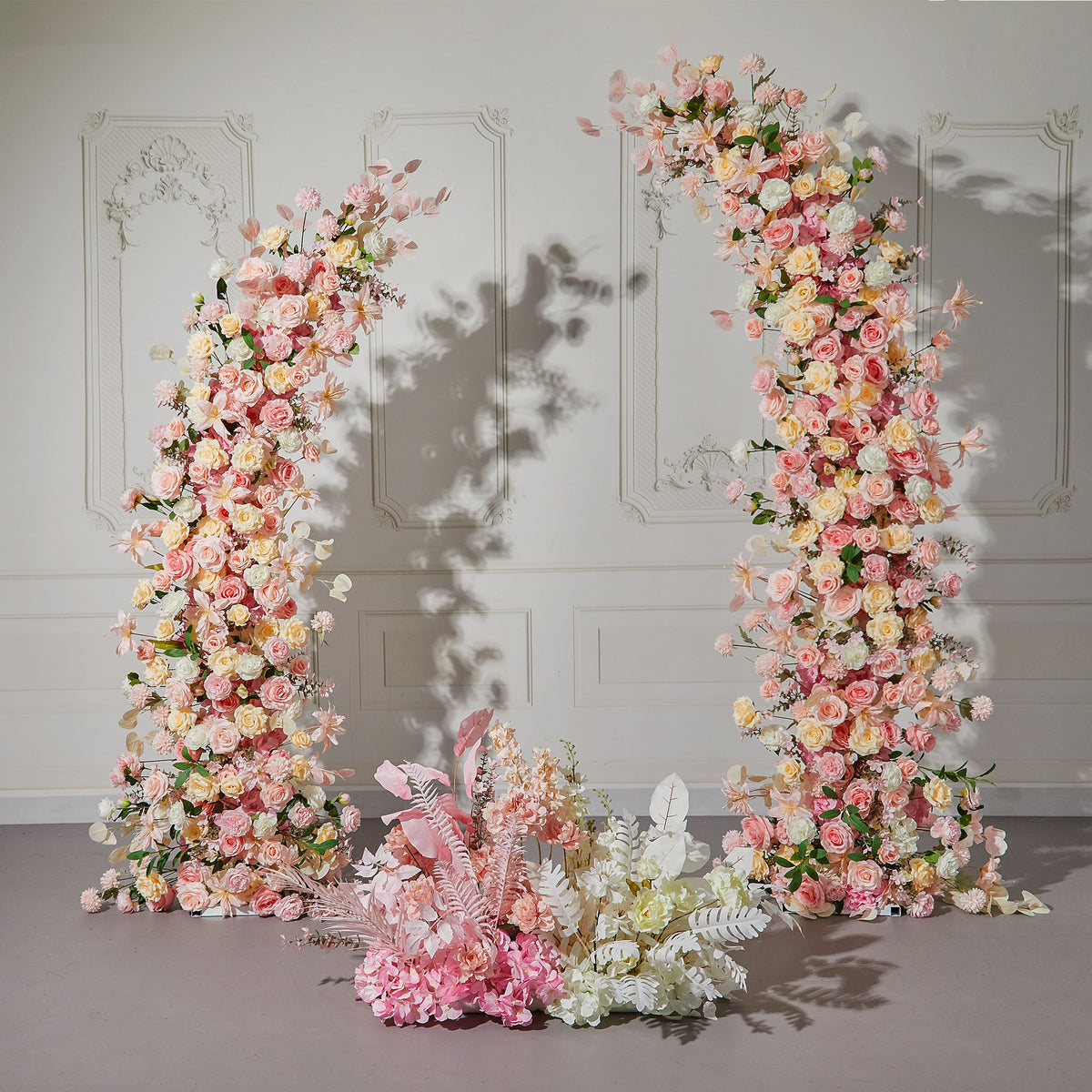 Aliflowers Pink Rose Flower Row Horn Arch Wedding Event Decor Props
