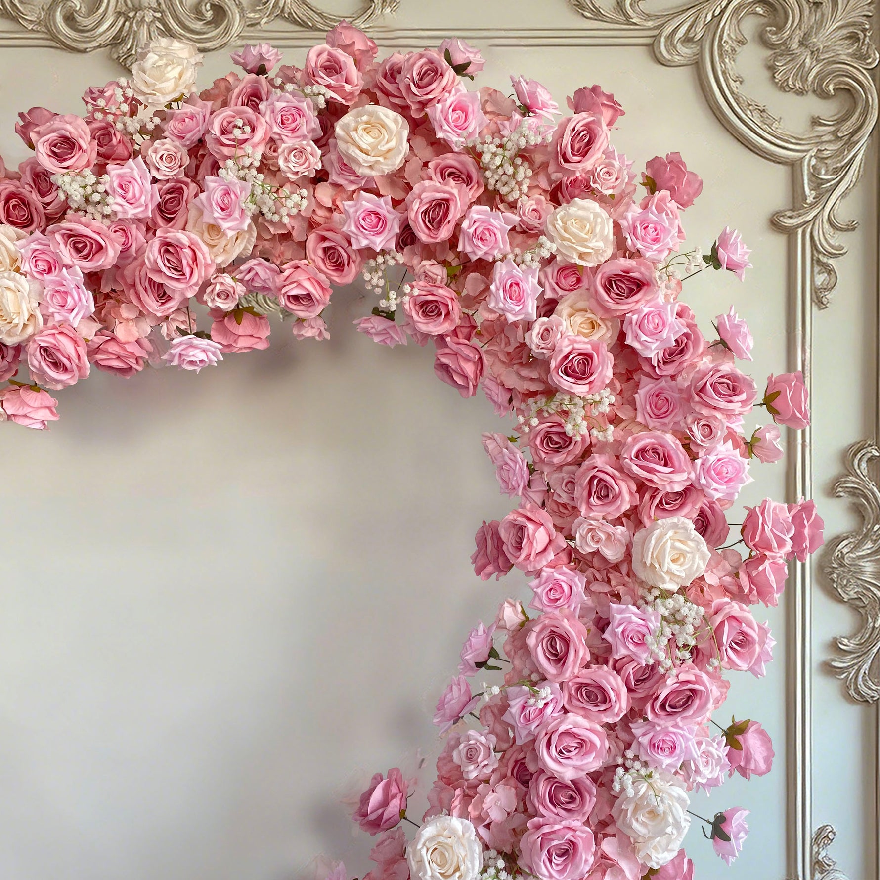 Aliflowers Blush Series Pink Rose With Baby's breath Wedding Decorations Heart Arch ALFAH002 - Ali Flowers