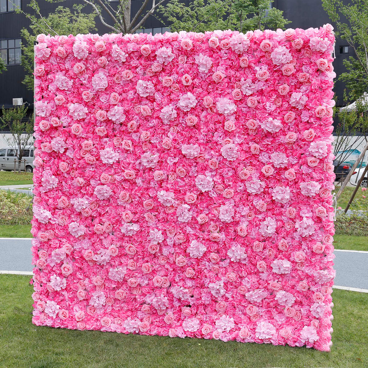 Aliflowers 2D Hot Pink Rose with Hydrangea Flower Wall Wedding Decorative ALFWL050 - Ali Flowers