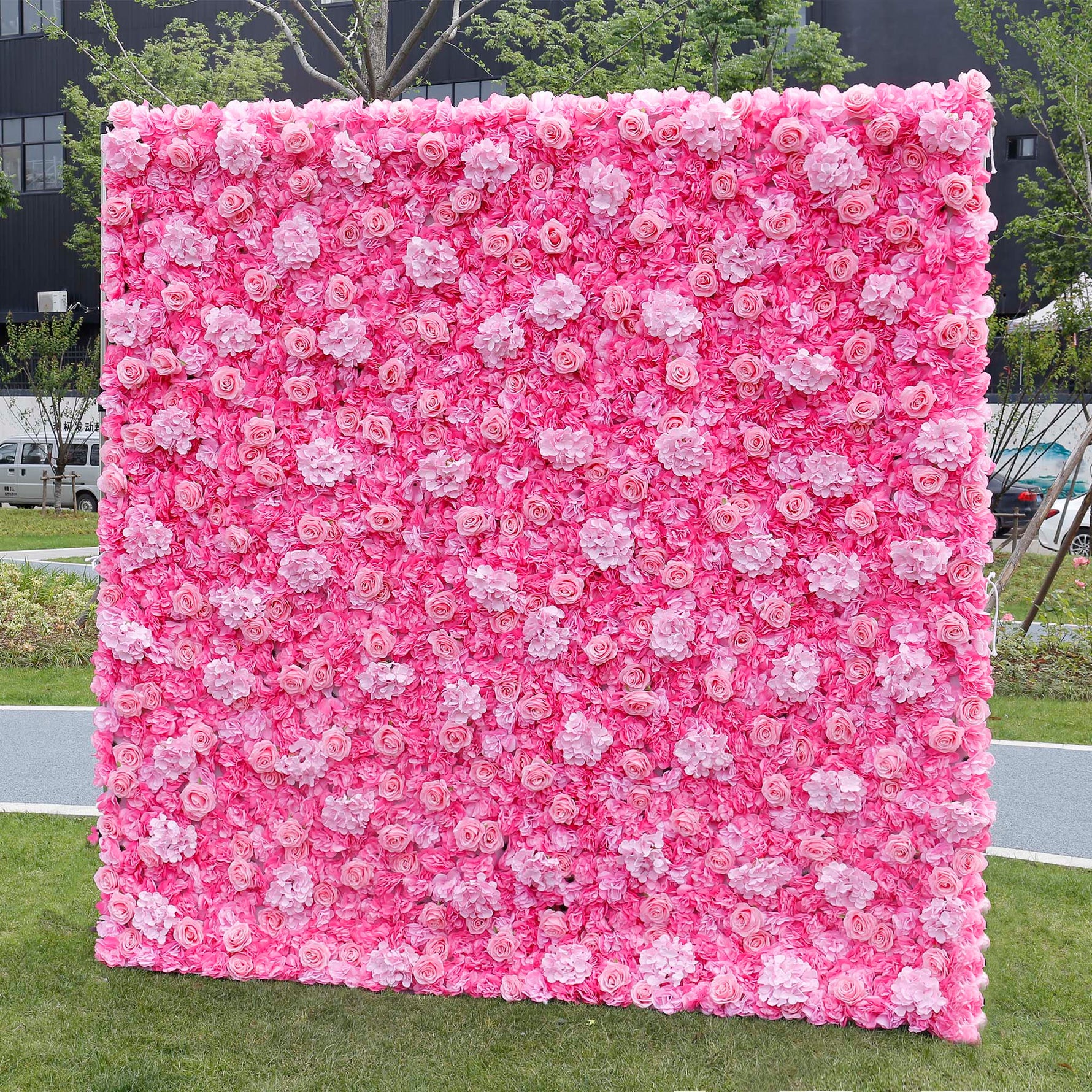 Aliflowers 2D Hot Pink Rose with Hydrangea Flower Wall Wedding Decorative ALFWL050 - Ali Flowers