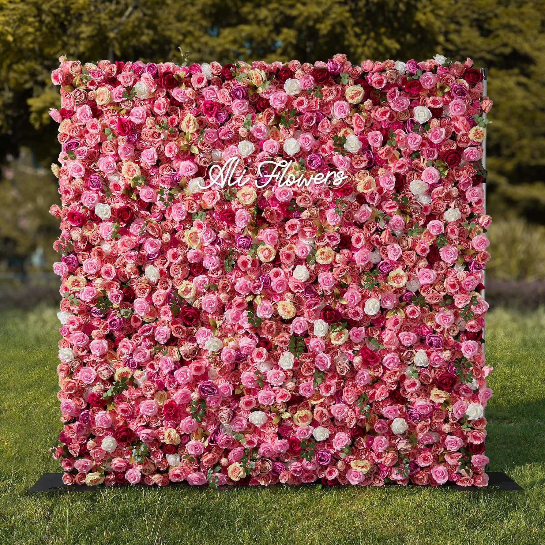 5D pink silk rose roller curtain artificial flower wall background wedding decoration