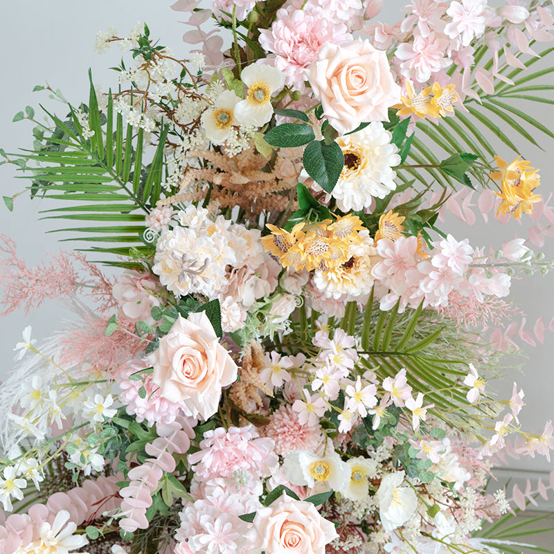 Aliflowers Luxury Blush Series with Dypsis Lutescens Artificial flowers Horn Arch ALFAC018 - Ali Flowers