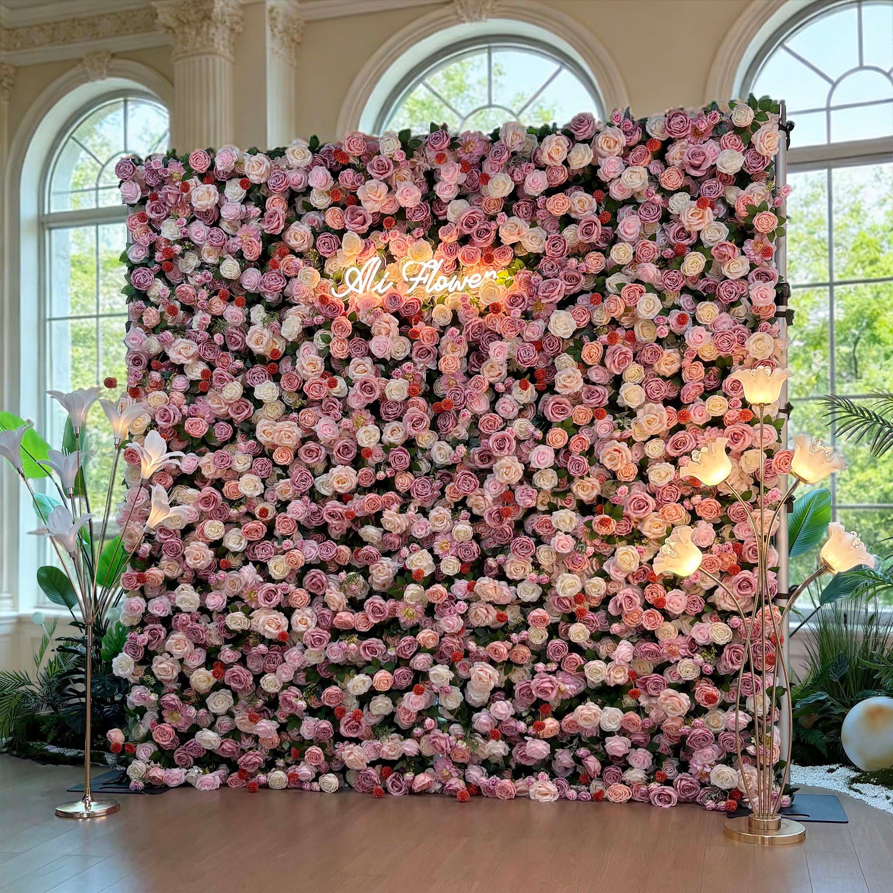 Ali Flowers 5D Silk Rose Flower Panel Backdrop Wedding Stage Decorative Curtain Artificial Flower Wall ALFWL009 - Ali Flowers