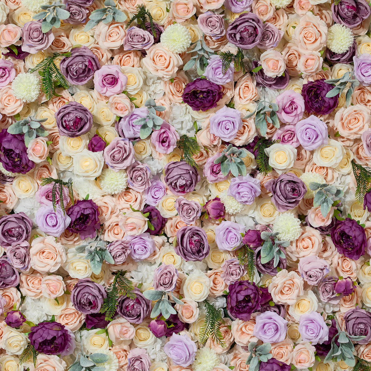 Aliflowers Purple Elegance Flower Wall Lush Roses & Pastel Blooms Cloth Backdrop - Ali Flowers