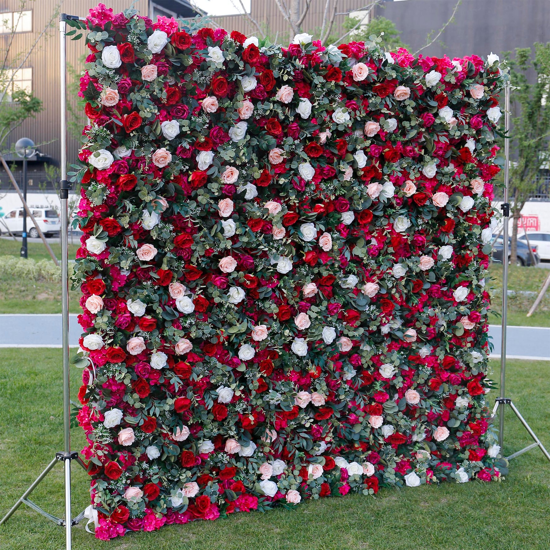 Aliflowers 3D Red Pink Rose with Leaves Floral Wall Prop for Wedding Party ALFWL046 - Ali Flowers