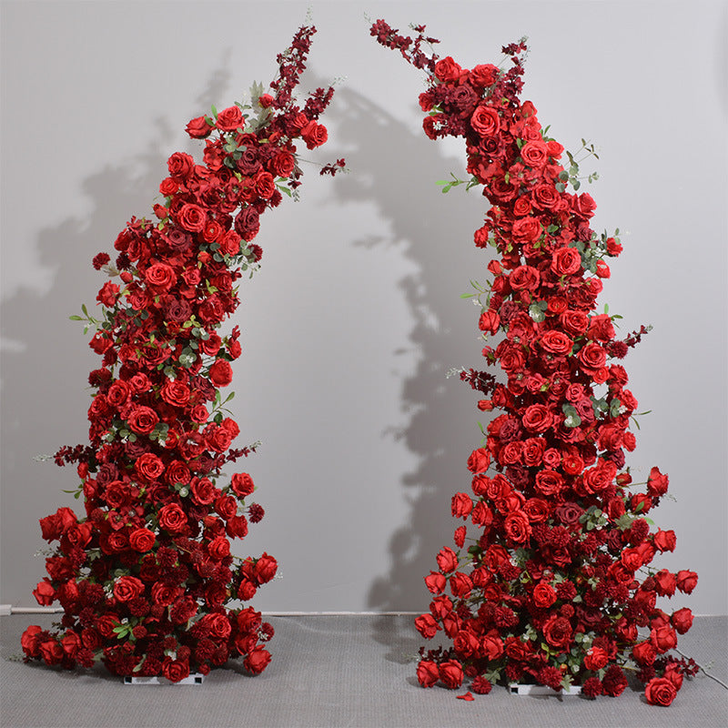 Aliflowers Red Rose Floral Arrangement Decor Wedding Horn Arch Frame Floor Flower Prop ALFAC004 - Ali Flowers