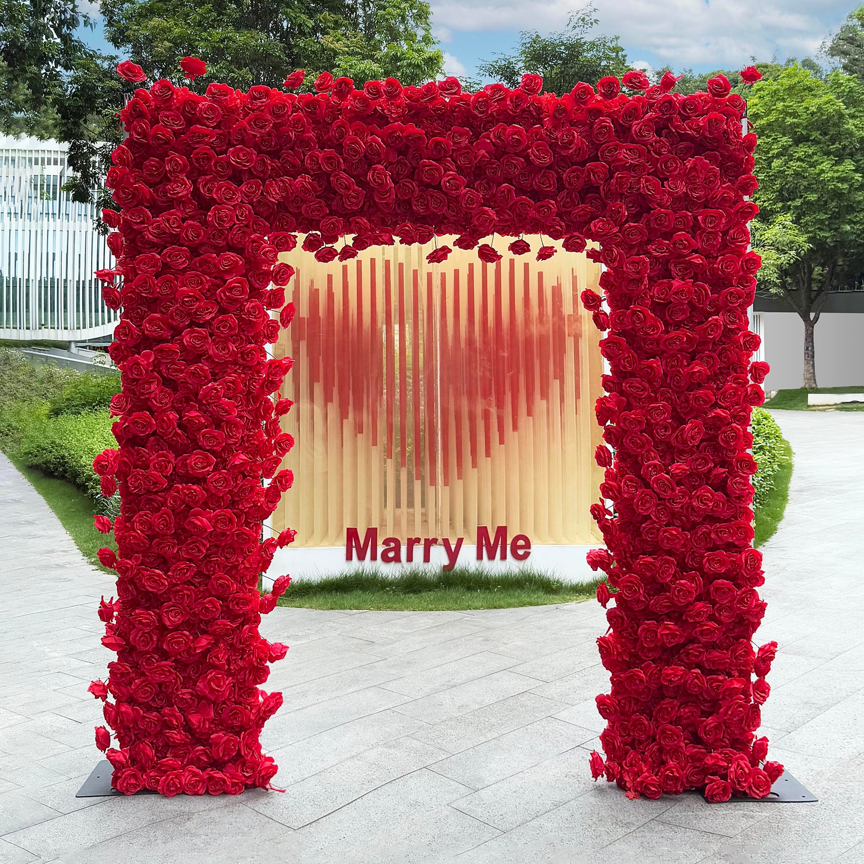 Aliflowers 5D Red Rose Fabric Floral Arch Backdrop for Wedding & Party Decoration GM009