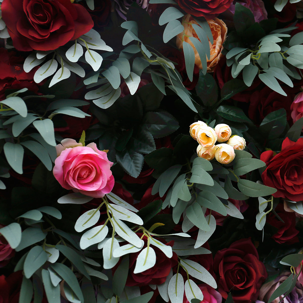 Aliflowers Red Rose with Green Plant Wedding Fabric Flower Wall ALFWL062 - Ali Flowers