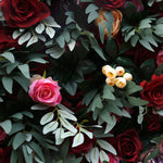 Aliflowers Red Rose with Green Plant Wedding Fabric Flower Wall ALFWL062 - Ali Flowers