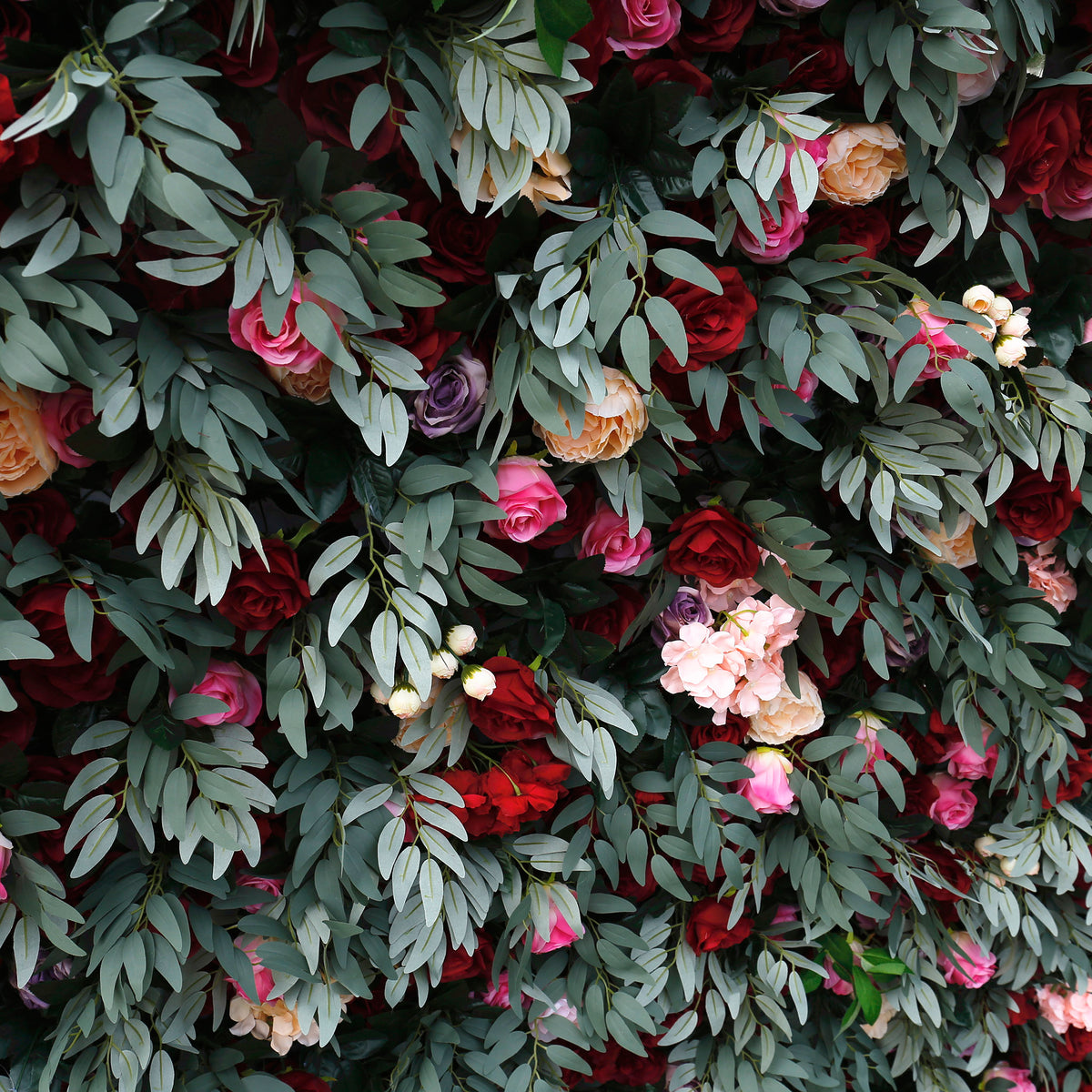 Aliflowers Red Rose with Green Plant Wedding Fabric Flower Wall ALFWL062 - Ali Flowers