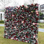 Aliflowers Red Rose with Green Plant Wedding Fabric Flower Wall ALFWL062 - Ali Flowers