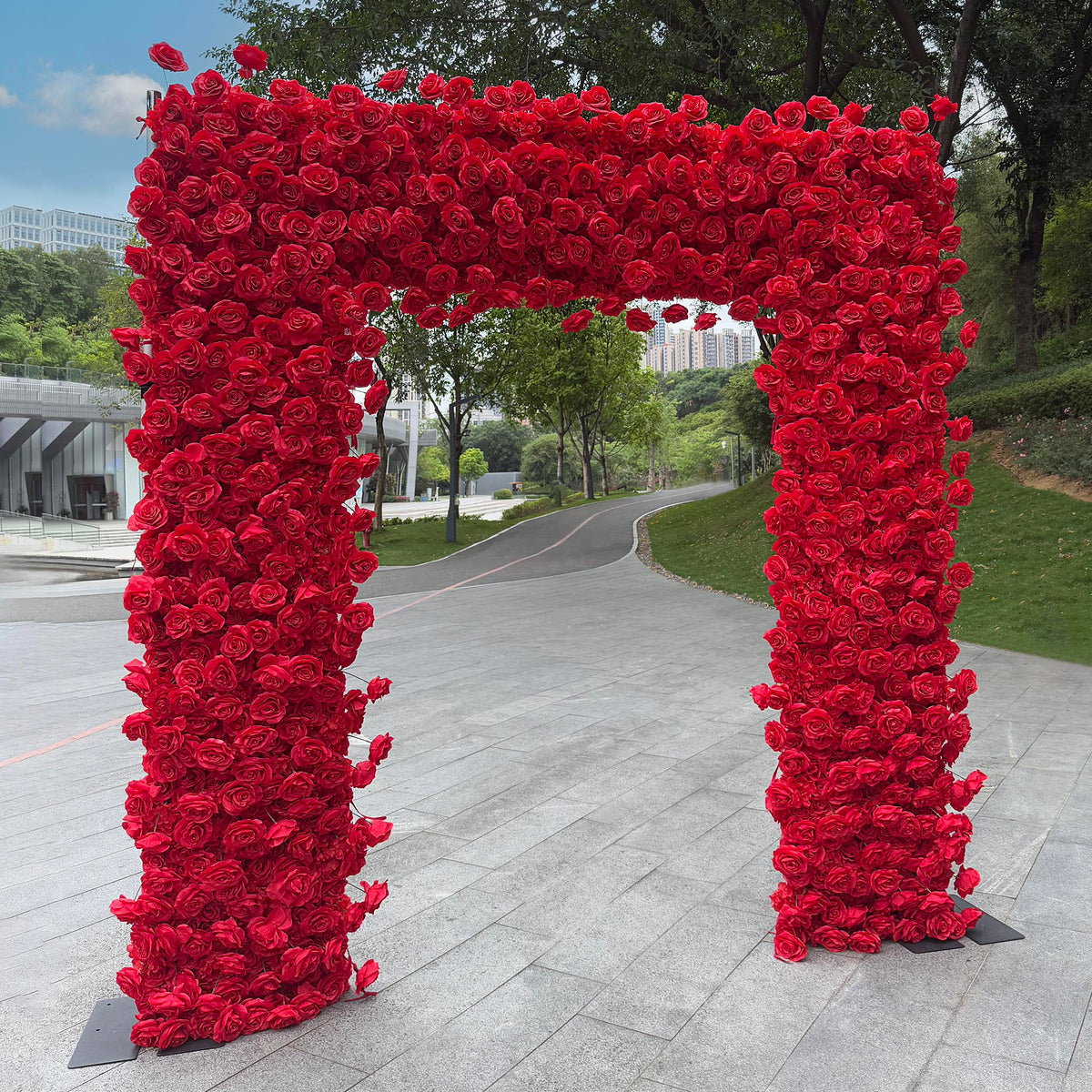 Aliflowers 5D Red Rose Fabric Floral Arch Backdrop for Wedding & Party Decoration GM009